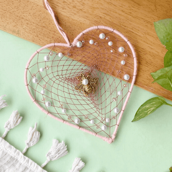 Bee Valentine Dreamcatcher - Light Pink