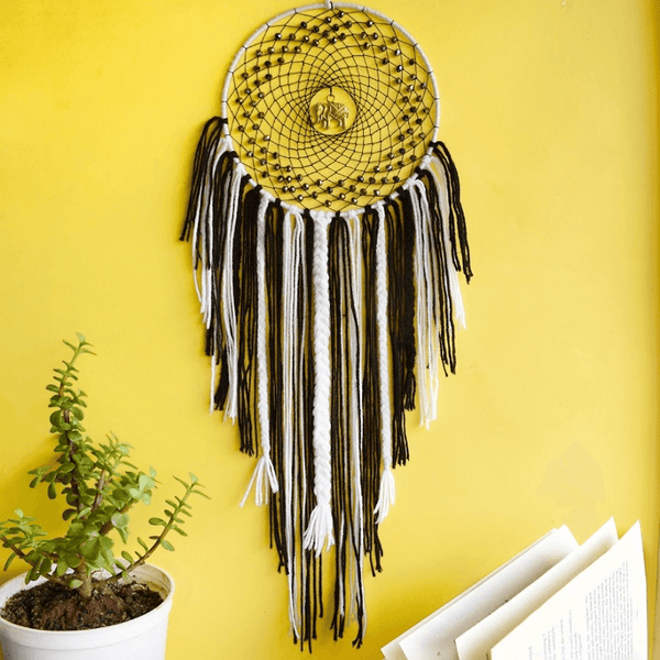 Elephant Beaded Dreamcatcher - Black