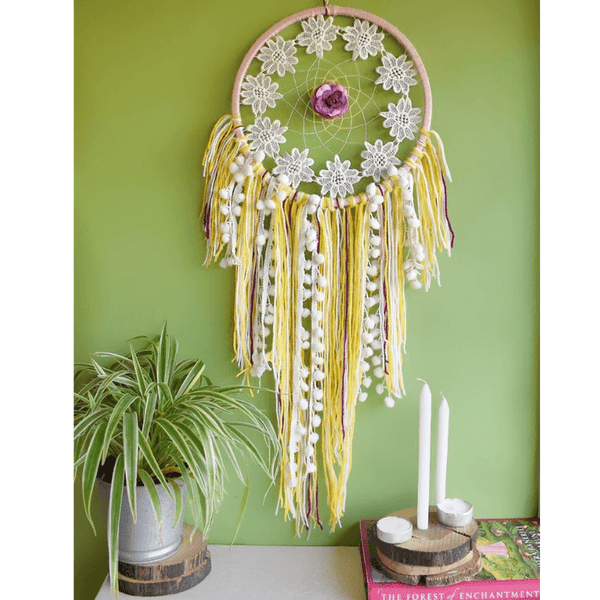 Bright Yellow Flower Lace Dreamcatcher