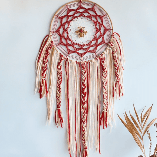 Cobweb Bee Dreamcatcher - Red