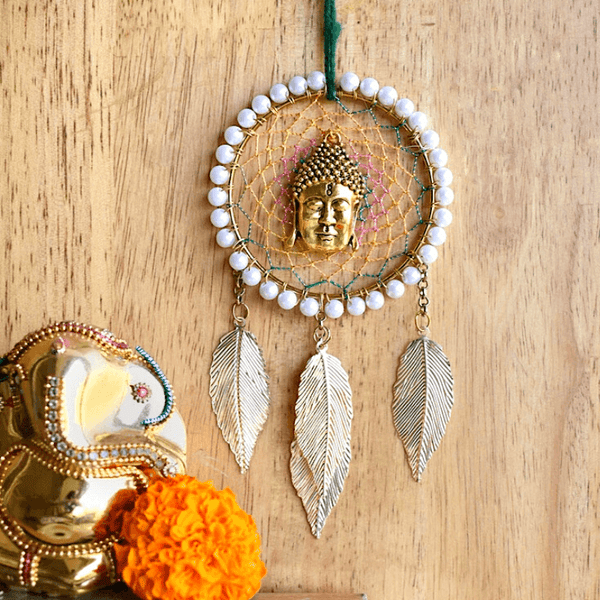 Multicolour Pearl Buddha Brass Car & Wall Hanging Dreamcatcher