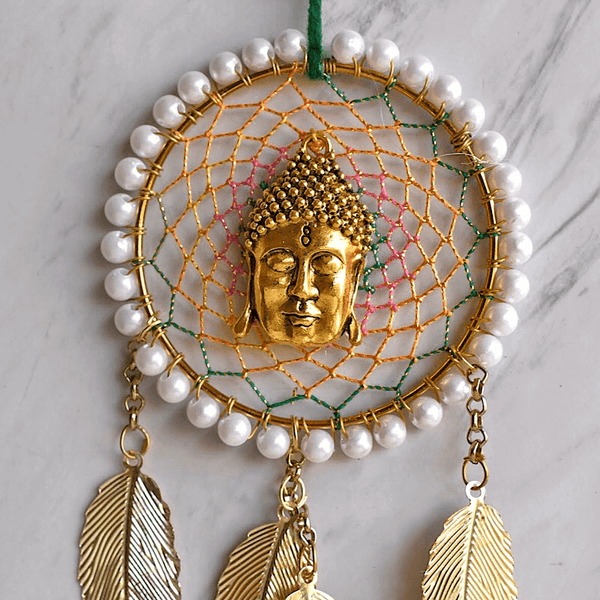 Multicolour Pearl Buddha Brass Car & Wall Hanging Dreamcatcher