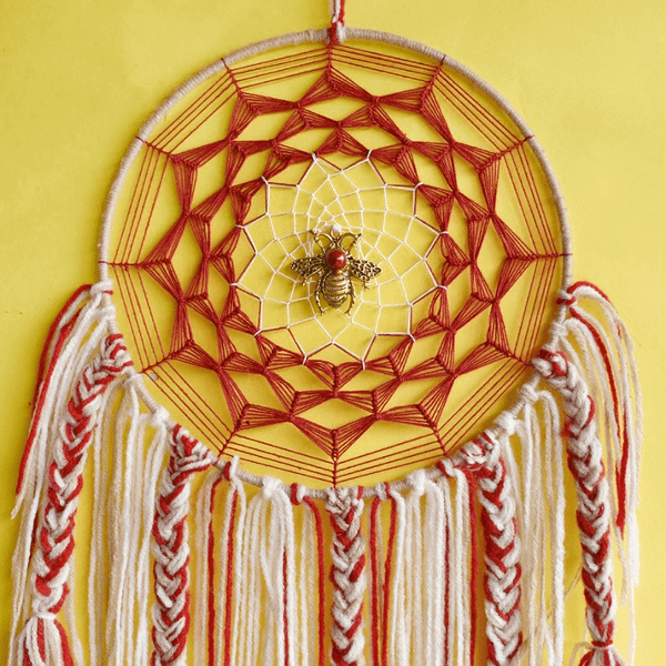 Cobweb Bee Dreamcatcher - Red