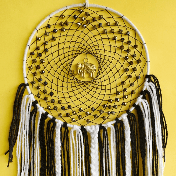 Elephant Beaded Dreamcatcher - Black