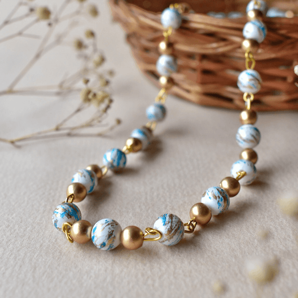 Blue Gold Beaded Chain