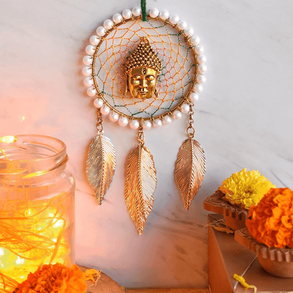 Multicolour Pearl Buddha Brass Car & Wall Hanging Dreamcatcher