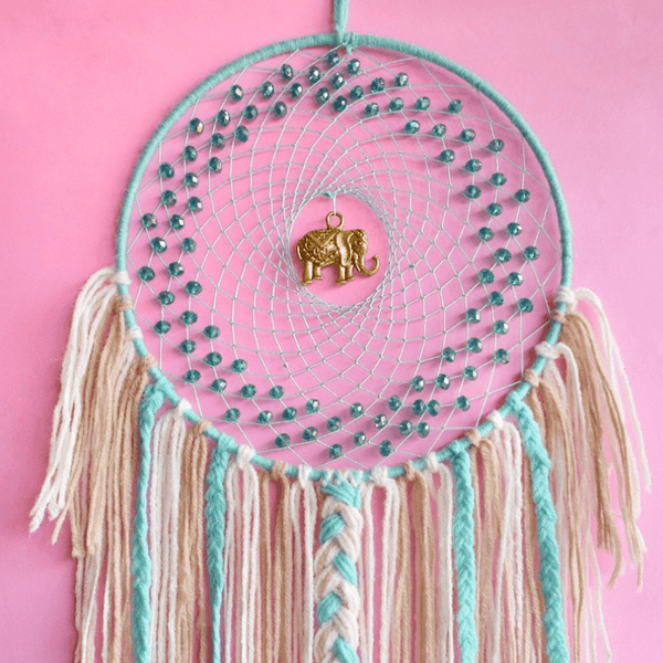 Elephant Beaded Dreamcatcher - Mint Green