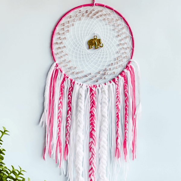 Elephant Beaded Dreamcatcher - Pink