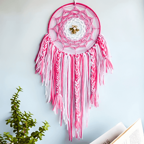 Cobweb Bee Dreamcatcher - Pink