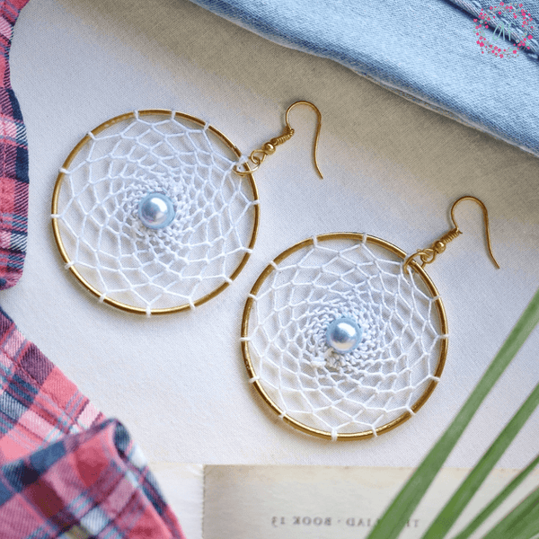 Mint Blue Pearl Dreamcatcher Earrings