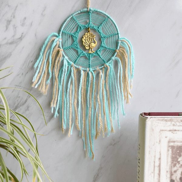 Mint Green Peacock Brass Car & Wall Hanging Dreamcatcher