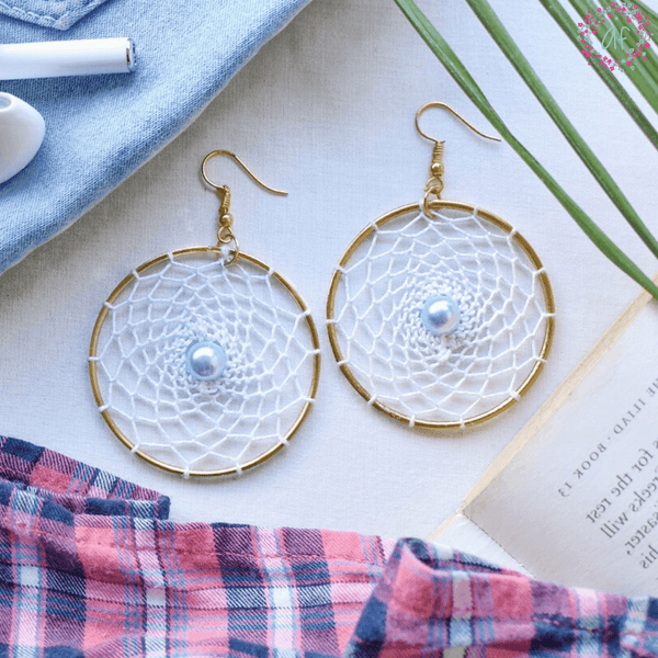 Mint Blue Pearl Dreamcatcher Earrings