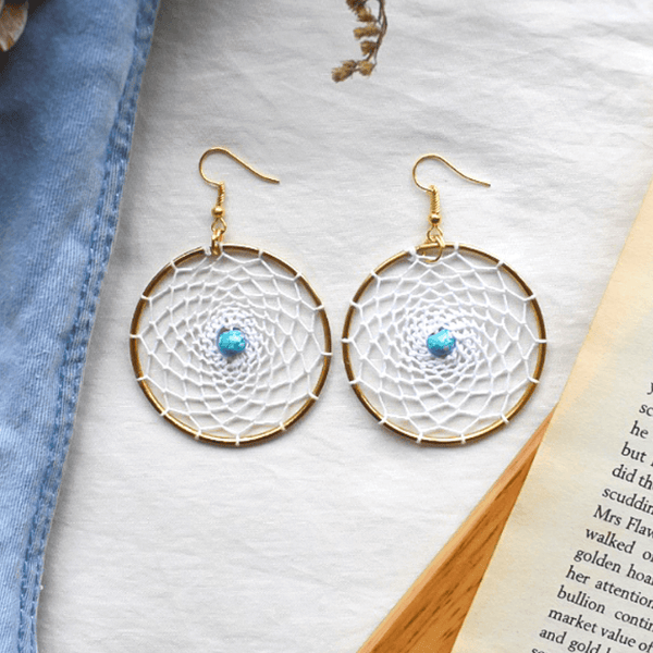 Beachy White Dreamcatcher Earrings