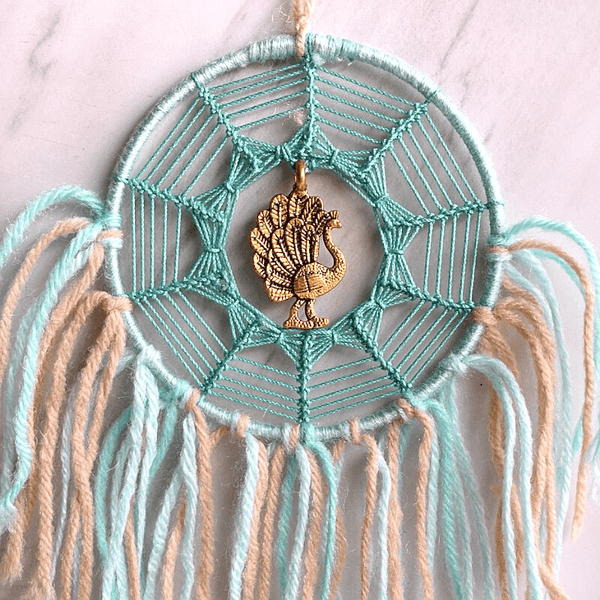 Mint Green Peacock Brass Car & Wall Hanging Dreamcatcher