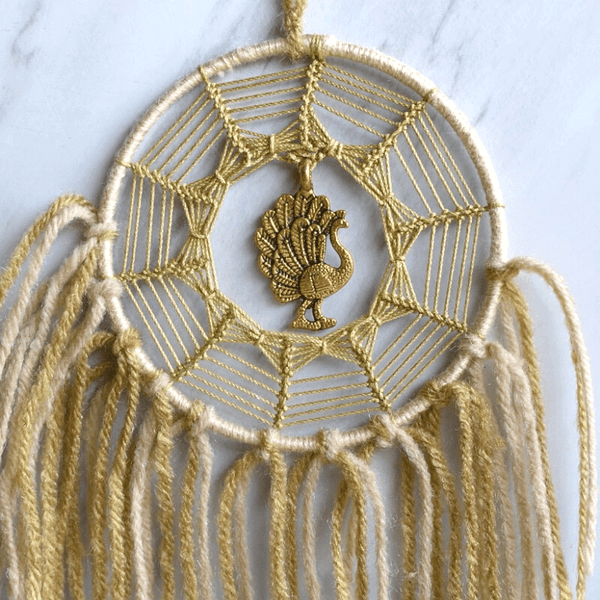 Olive Green Peacock Brass Car & Wall Hanging Dreamcatcher
