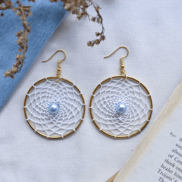Mint Blue Pearl Dreamcatcher Earrings