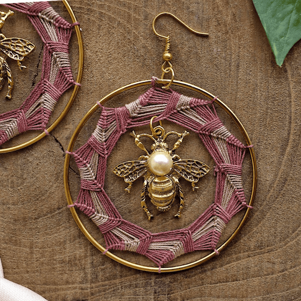 Bumble Bee Pearl Hoops - Maroon