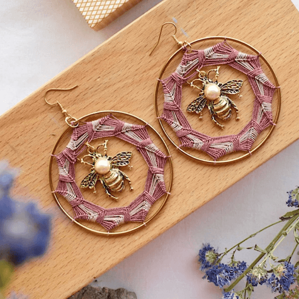 Bumble Bee Pearl Hoops - Maroon