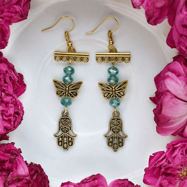 Butterfly Bead Earrings - Emerald Green