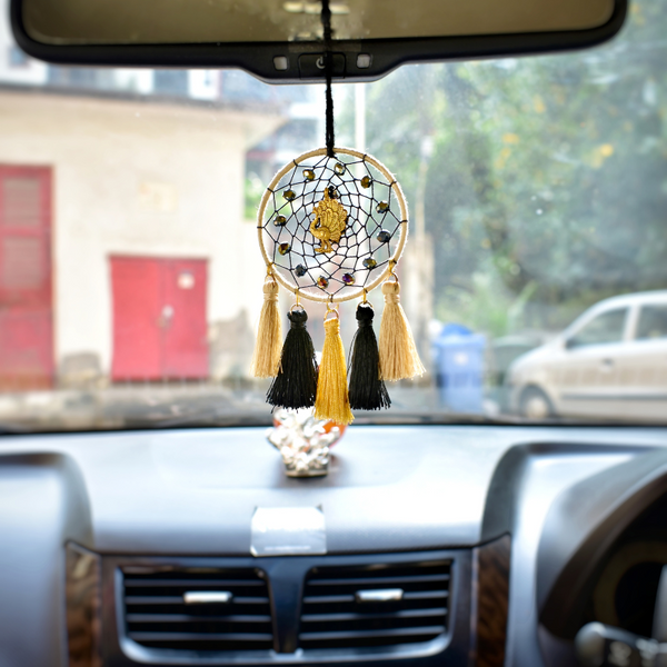 Peacock Tassel Brass Car & Wall Hanging Dreamcatcher- Black