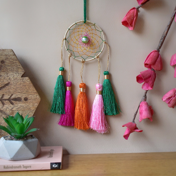 Multicolour Pearl Tassel Brass Car & Wall Hanging Dreamcatcher