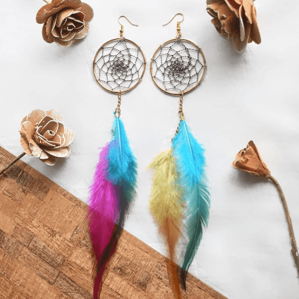 Feather Earrings - Grey