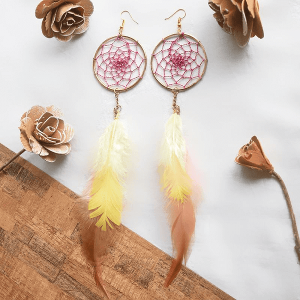 Feather Earrings - Red