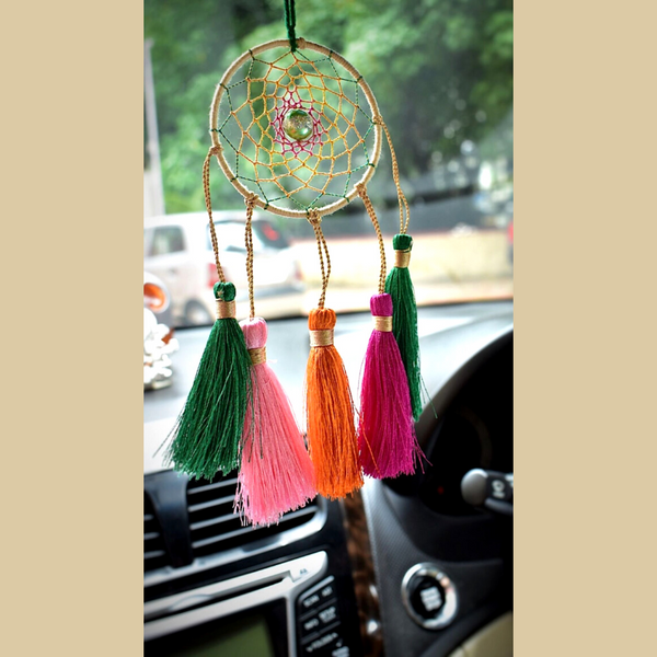Multicolour Pearl Tassel Brass Car & Wall Hanging Dreamcatcher