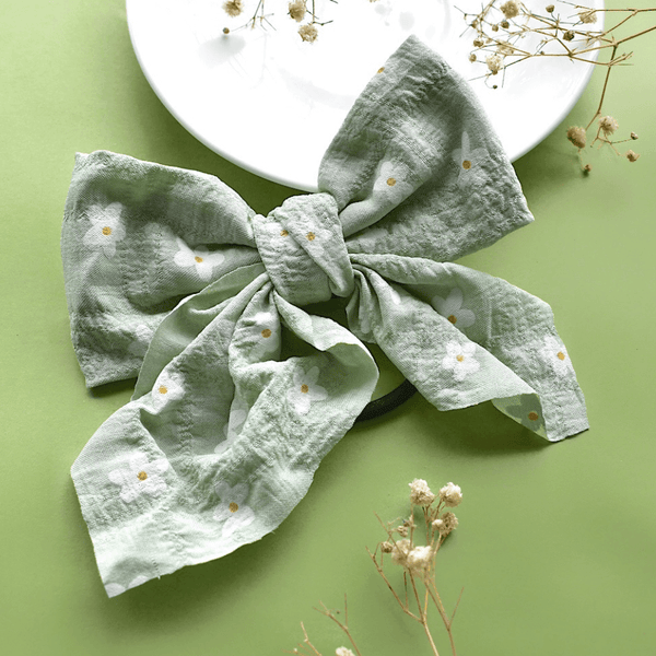 Floral Bow Scrunchie - Light Green
